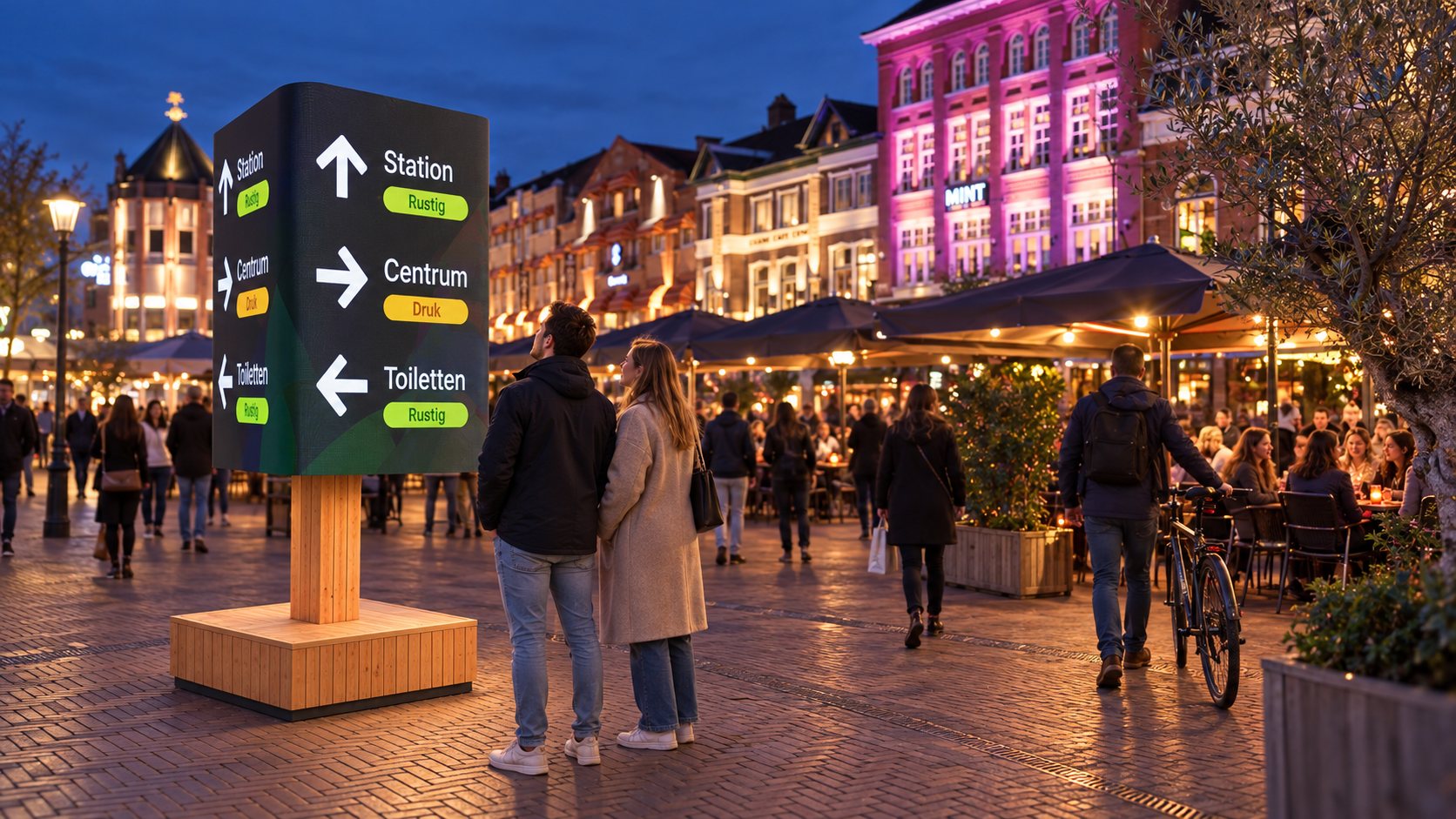 Douglas informatiezuil op een levendig plein in Eindhoven